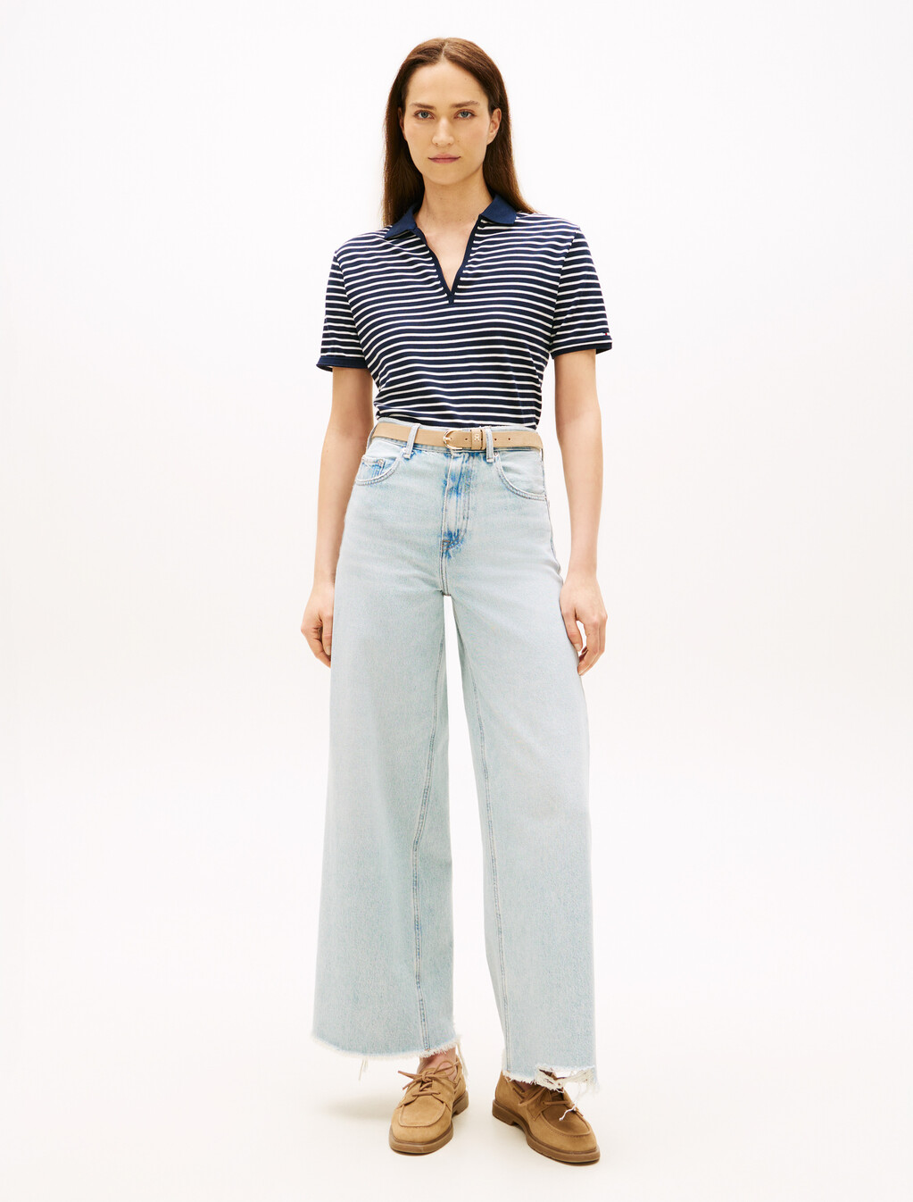 Relaxed Fit Open Placket Pique Polo Shirt, Small Brt Stp Dark Night  / Ecru, hi-res