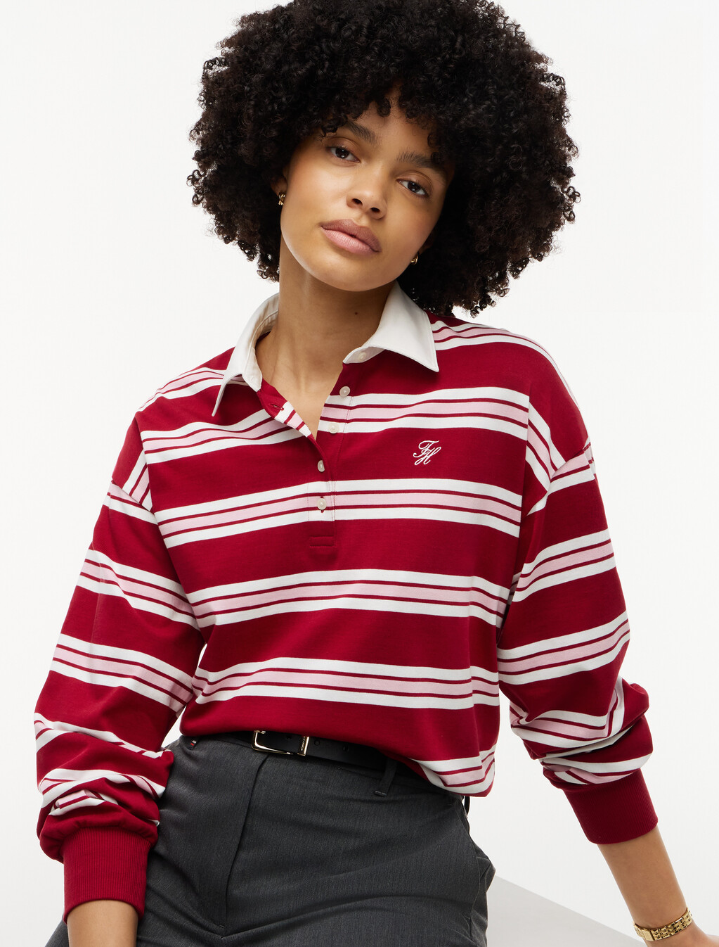 Rugby Stripe Relaxed Polo Sweatshirt, Lewis Stp Raspberry Juice, hi-res