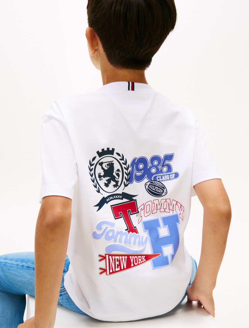 Varsity Multi Badge Print T-Shirt, White, hi-res