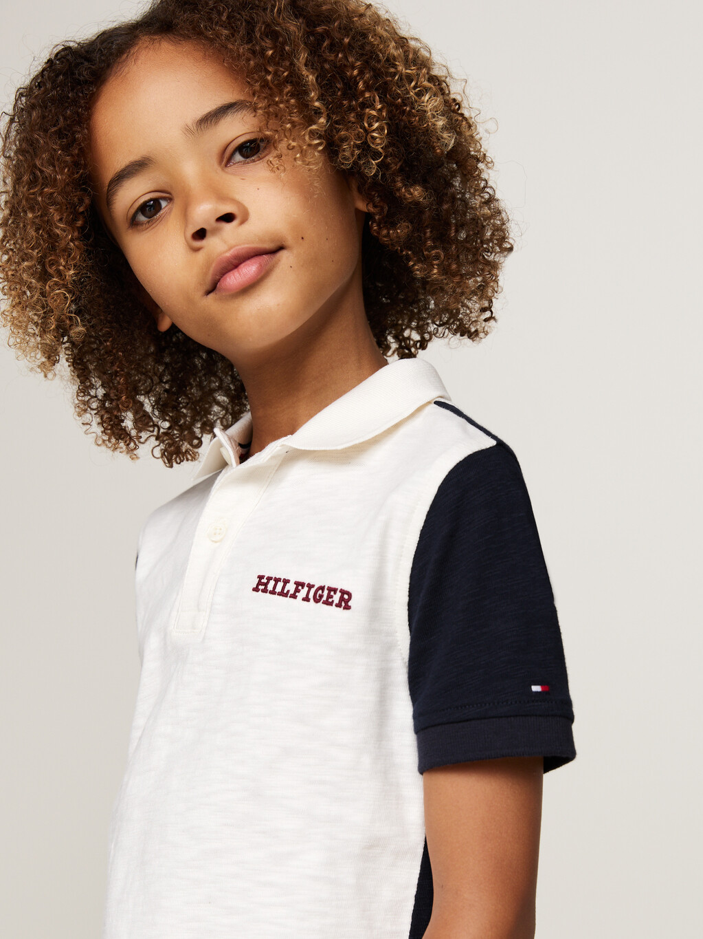 Hilfiger Monotype Colour-Blocked Regular Polo Shirt, Ancient White / Red / Blue, hi-res