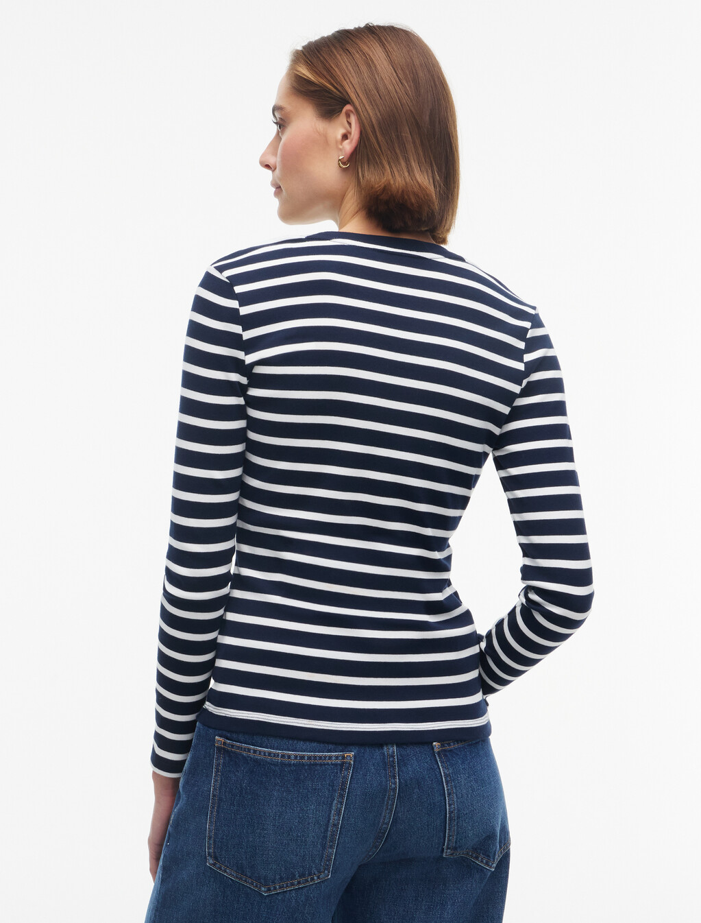 Slim Crew Neck Long Sleeve T-Shirt, Breton Stp Vessel Blue / Burgundy, hi-res