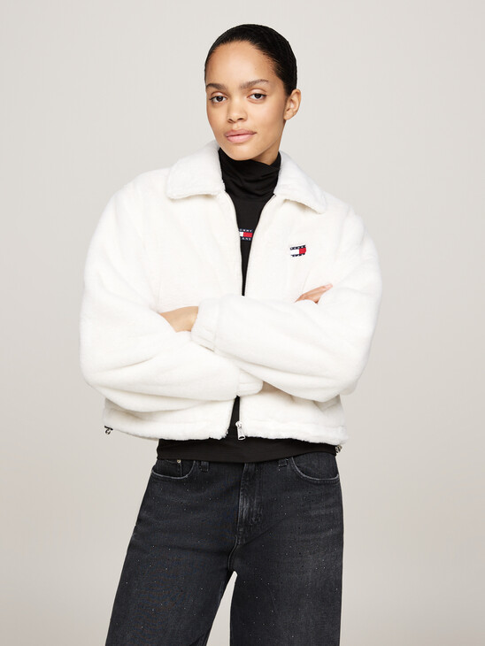 Faux Fur Zip-Thru Cropped Jacket