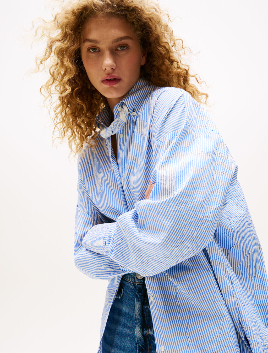 The Runway Collection Long Oversized Shirt, Blue Stripe, hi-res