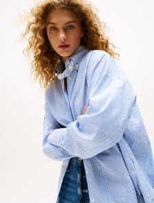 The Runway Collection Long Oversized Shirt, Blue Stripe, hi-res