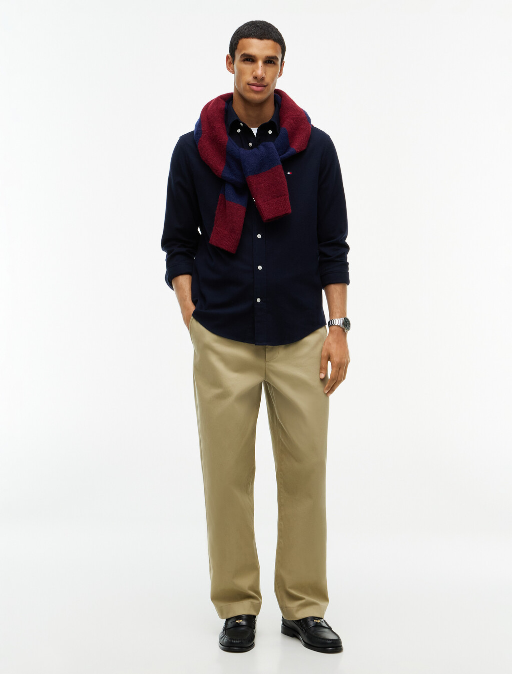 Regular Fit Herringbone Flannel Shirt, Navy Blue, hi-res