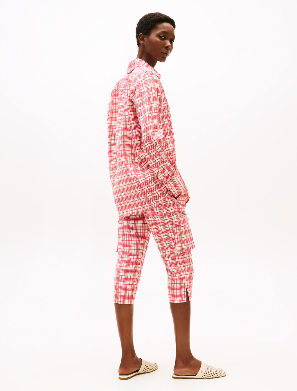 The Runway Collection Regular Silk Blend Shirt, Cream/Red Check, hi-res