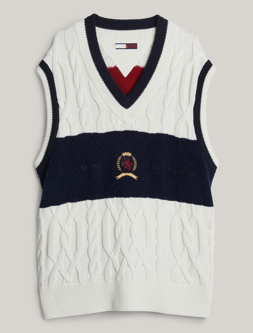 Crest Cable Knit Sweater Vest, Ivory, hi-res