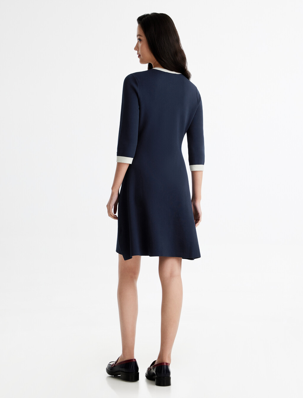 Henley Fit & Flare Dress, Dark Night Navy, hi-res