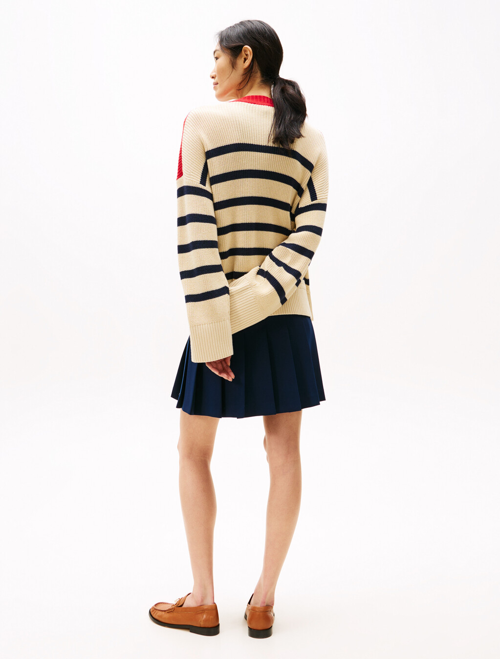 Relaxed V-Neck Cardigan, Dark Night Navy Stripe, hi-res