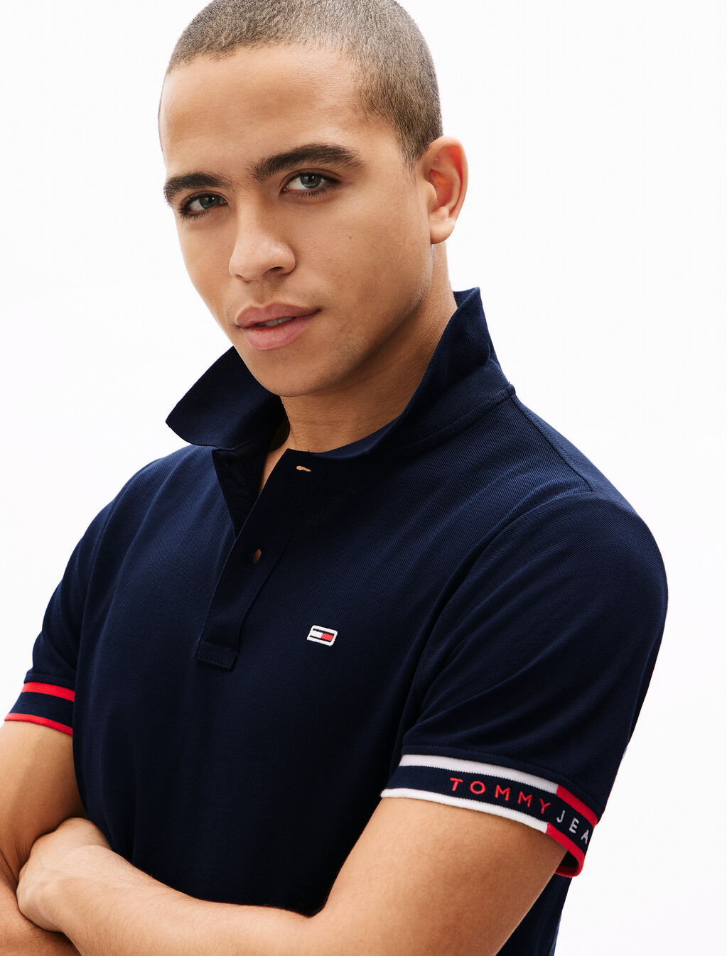 旗幟袖口修身 Polo 衫, Dark Night Navy, hi-res