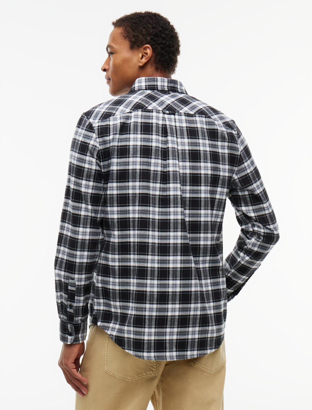Regular Fit Check Brushed Flannel Shirt, Black Check, hi-res
