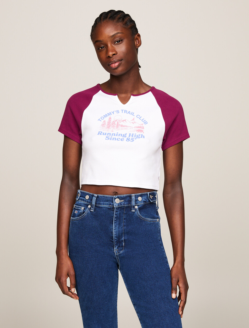 Prep Explorer Dual Gender Cropped Slim T-Shirt, Valley Grape / White, hi-res