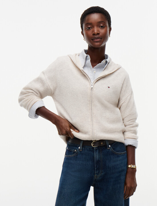 Pure Wool Slim Zip-Thru Hooded Jumper