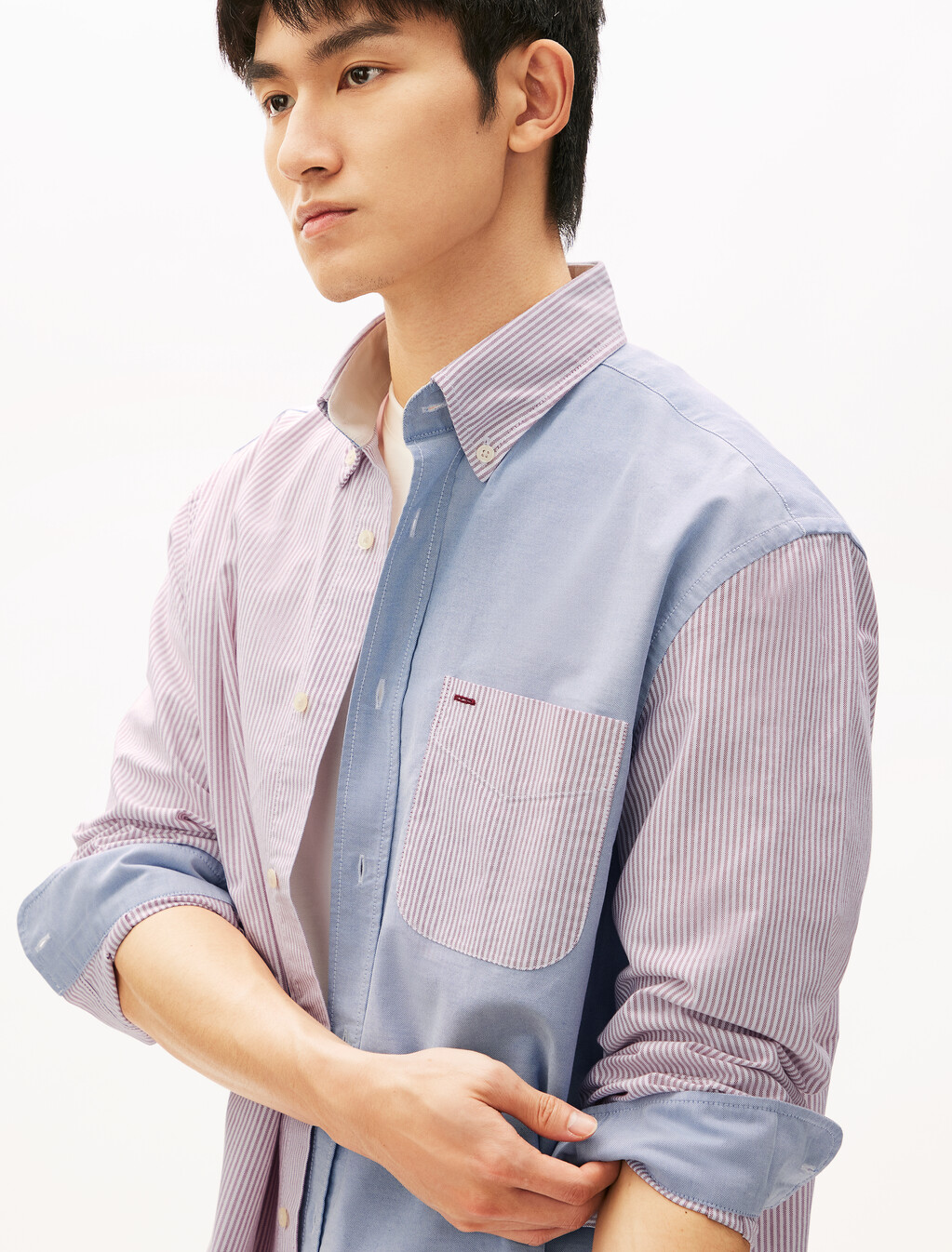 Color Block Boxy Shirt, Medium Red/Desert Sky, hi-res