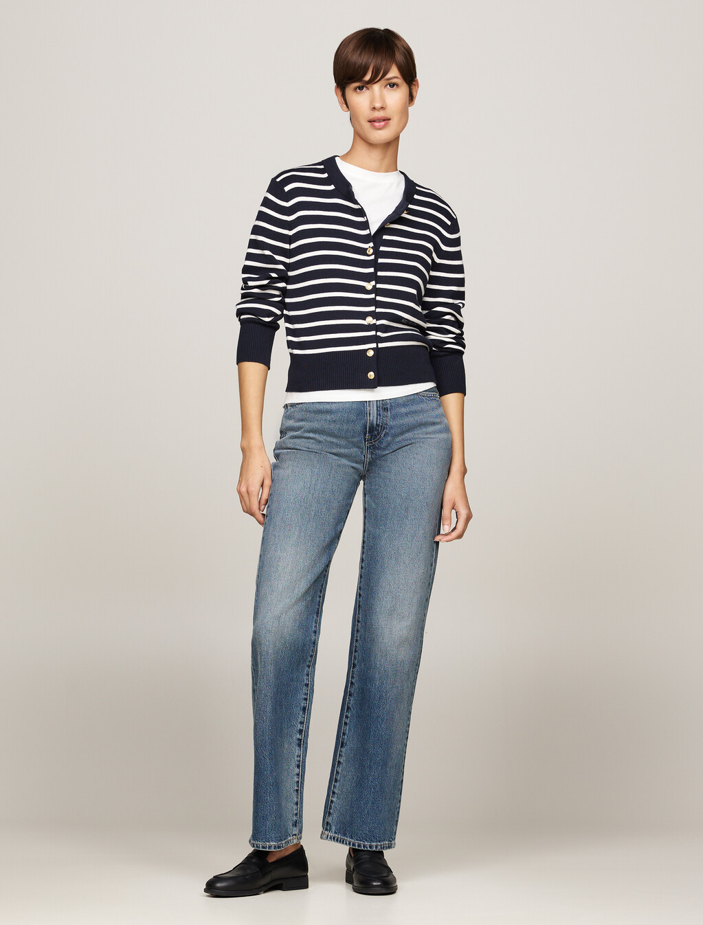 Stripe Slim Cardigan, Breton Stp Ivory Petal/  Dsrt Sky, hi-res