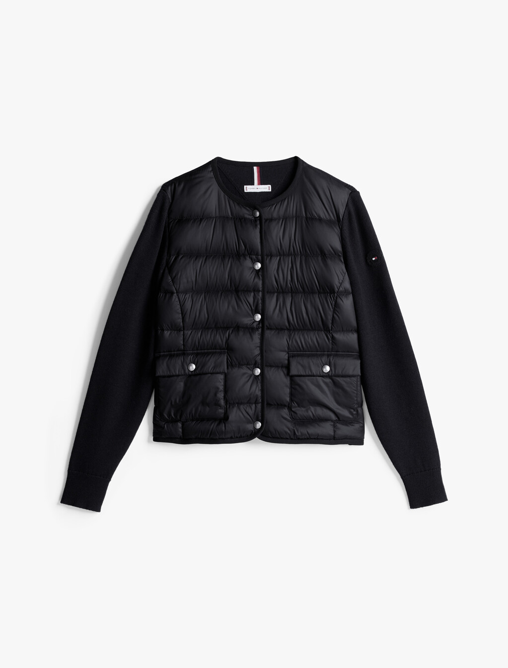 Down Contrast Quilted Jacket, Black, hi-res