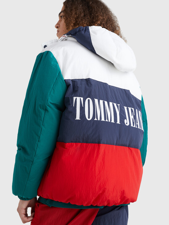 COLOR-BLOCKED OVERSIZED HOODED PUFFER JACKET