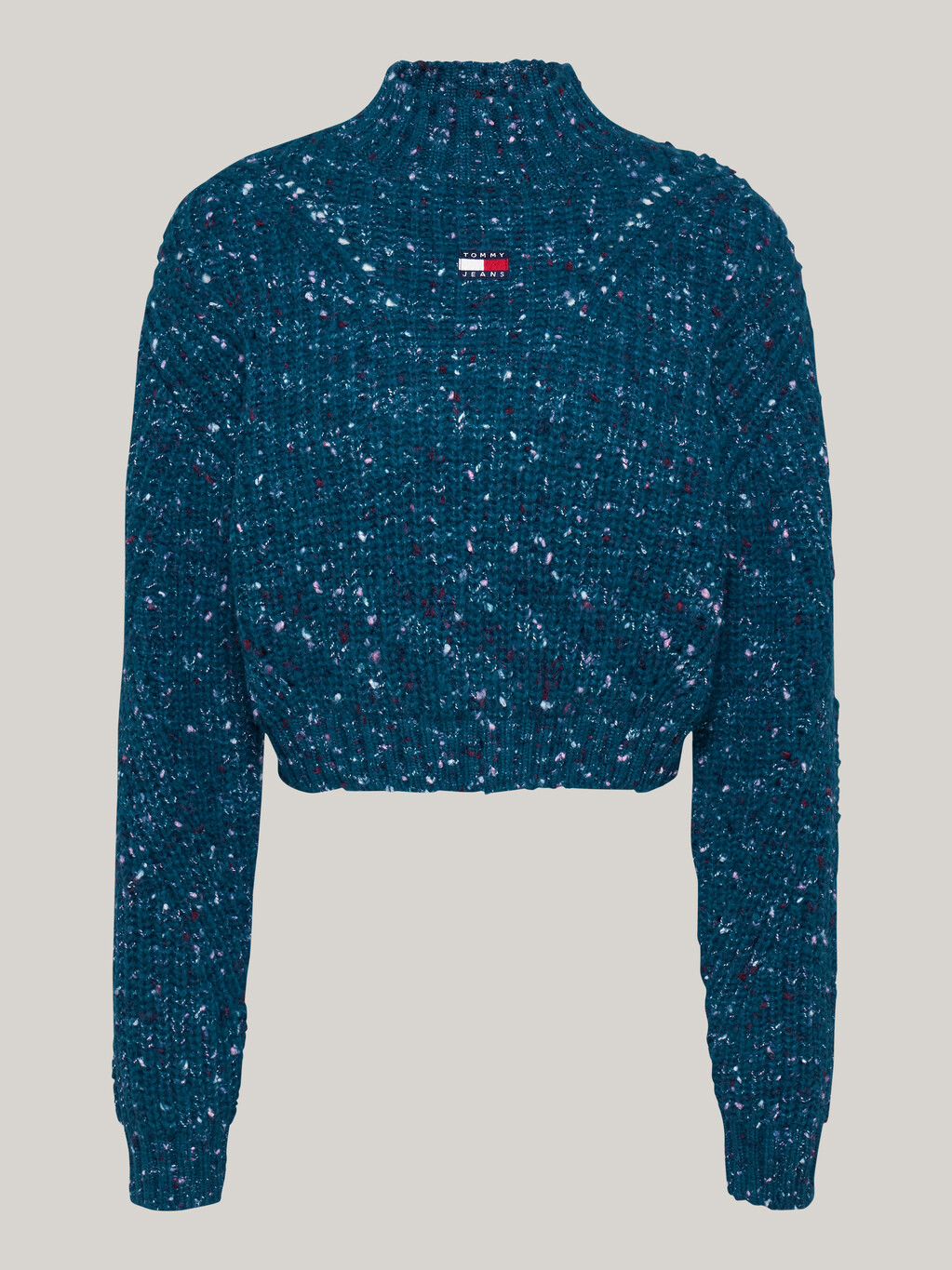 Mock Turtleneck Boxy Cropped Jumper With Wool, Deep Seawater, hi-res