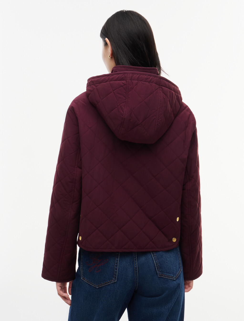 Crest Embroidery Square Quilted Hooded Jacket, Deep Burgundy, hi-res