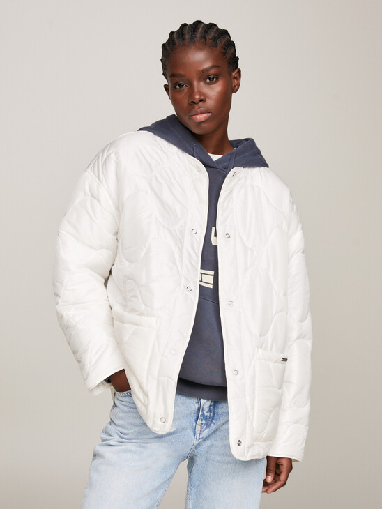 Collarless Padded Quilted Liner Jacket