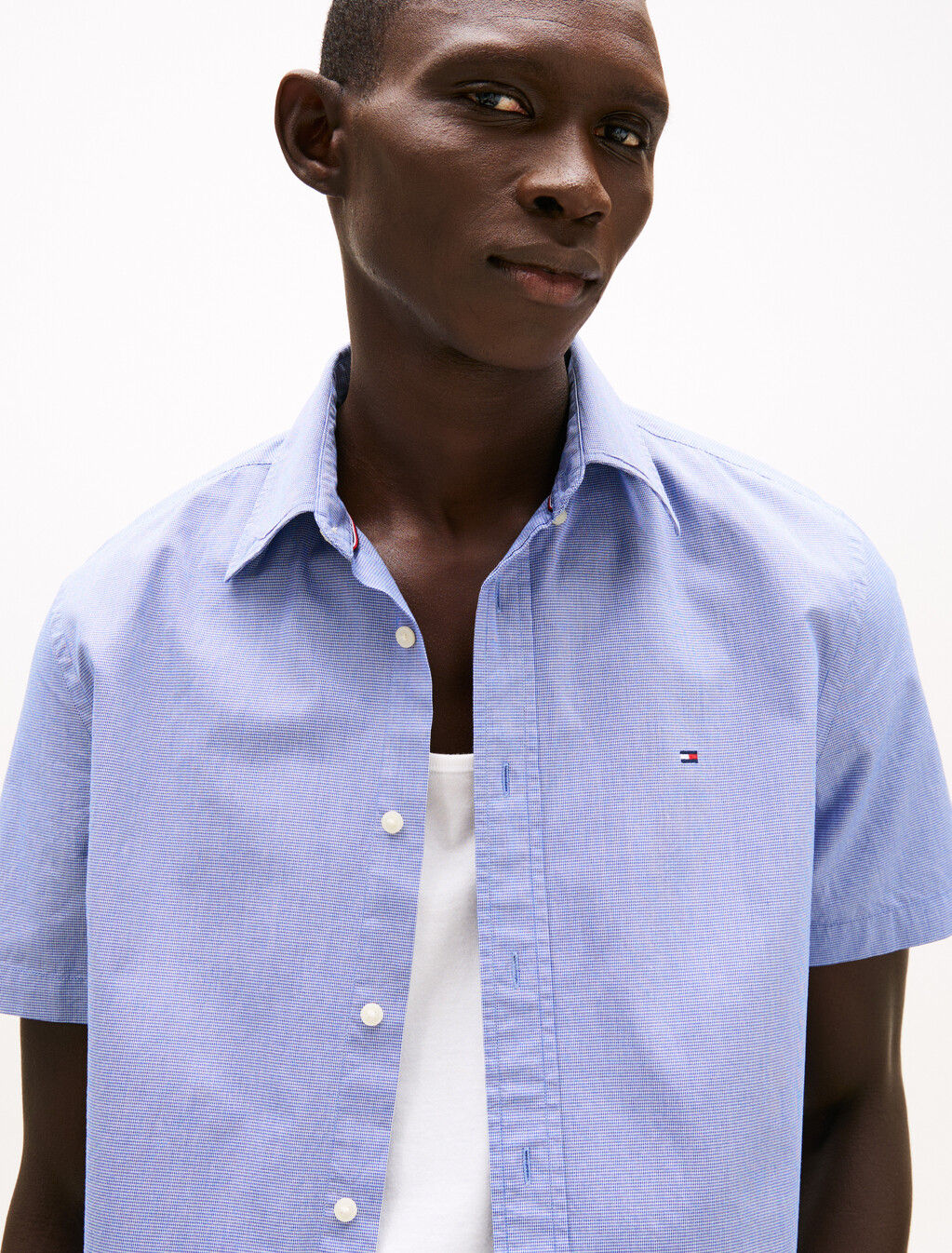 TH Flex Micro Houndstooth Poplin Shirt, Wedge Blue Allover, hi-res