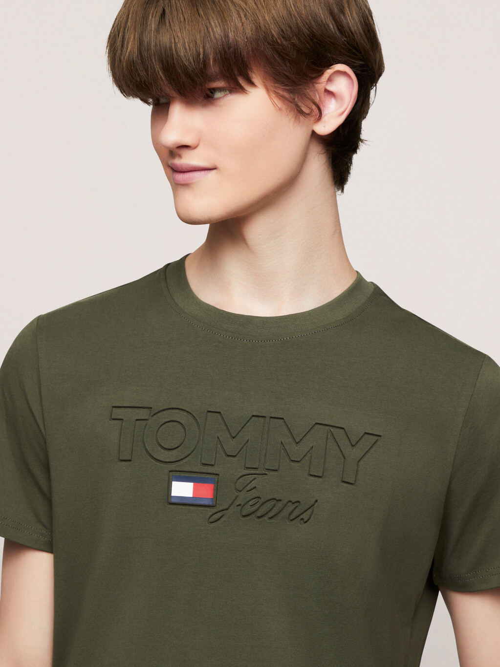 Debossed Tommy Logo T-Shirt, Fatigue Green, hi-res