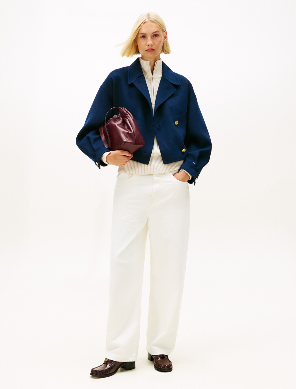 Wool Blend Double Breasted Peacoat, Dark Night Navy, hi-res