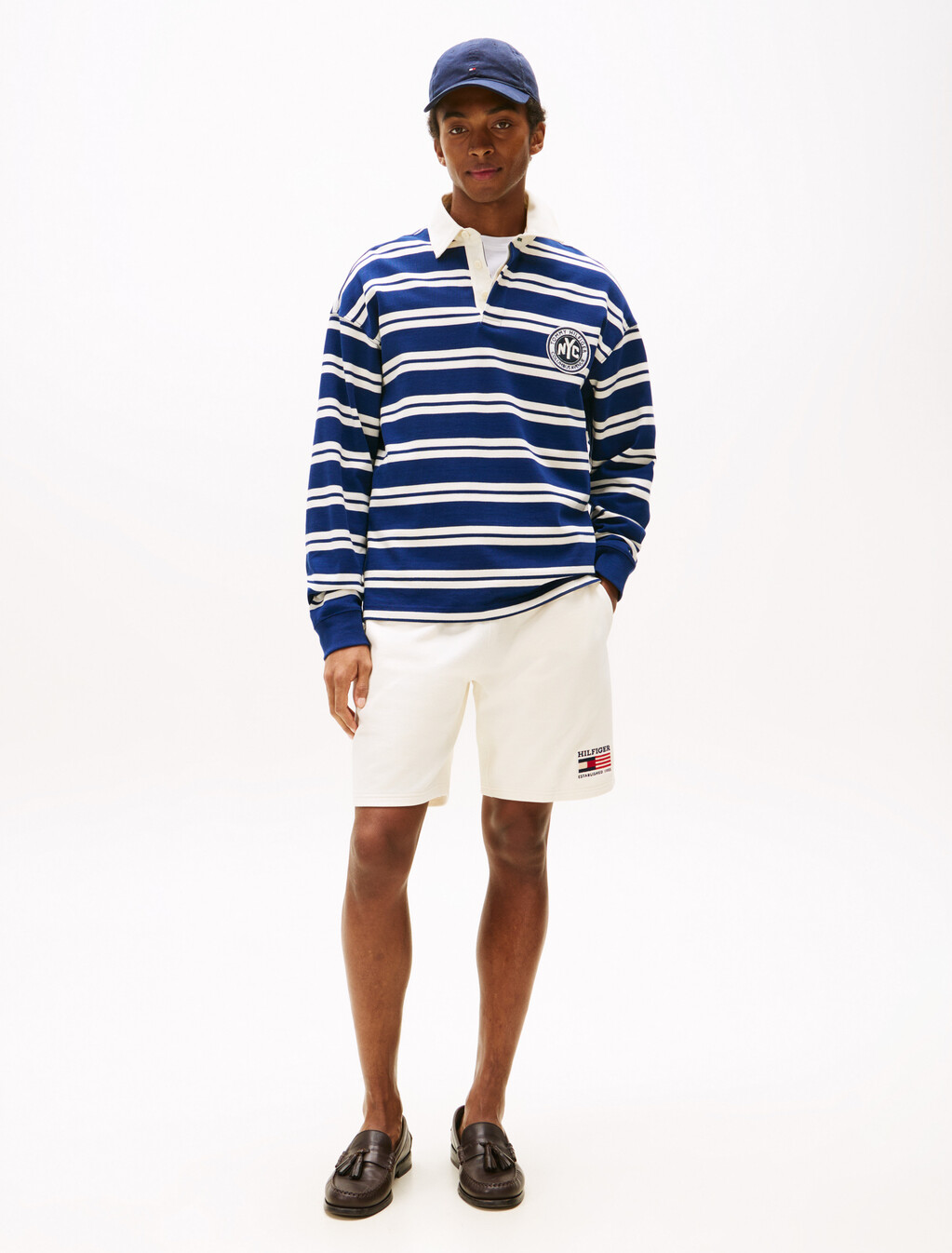 Authentic Stripe Rugby Shirt, Ivory Petal/Preppy Navy, hi-res
