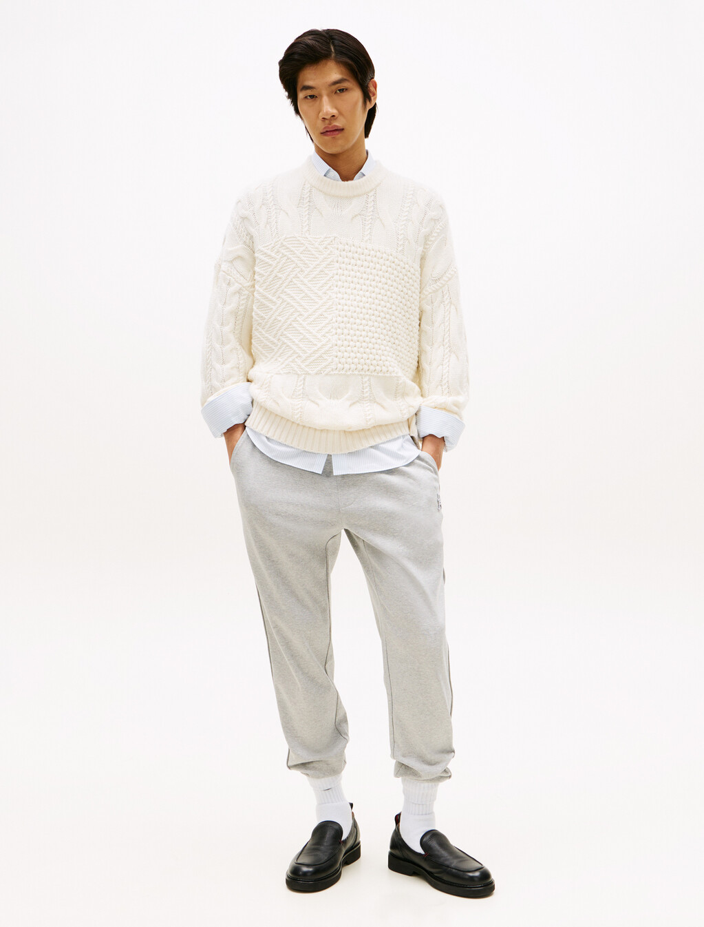 Monogram 羅紋褲腳運動褲, Light grey heather, hi-res