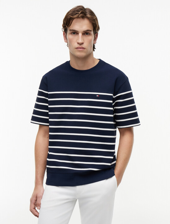 Jacquard Stripe Relaxed Crew Neck T-Shirt