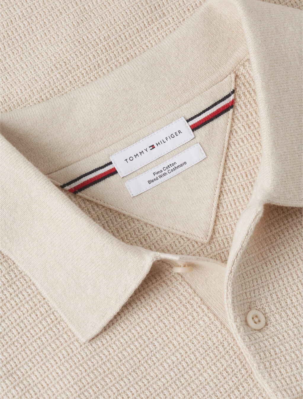 標準版型山羊絨混紡 Polo 衫, Heathered Oatmilk, hi-res