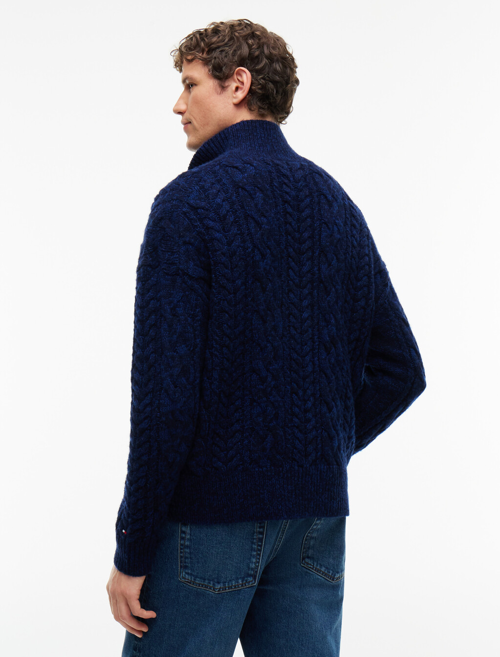 Wool Blend Button Mock Neck Jumper, Navy Blue, hi-res