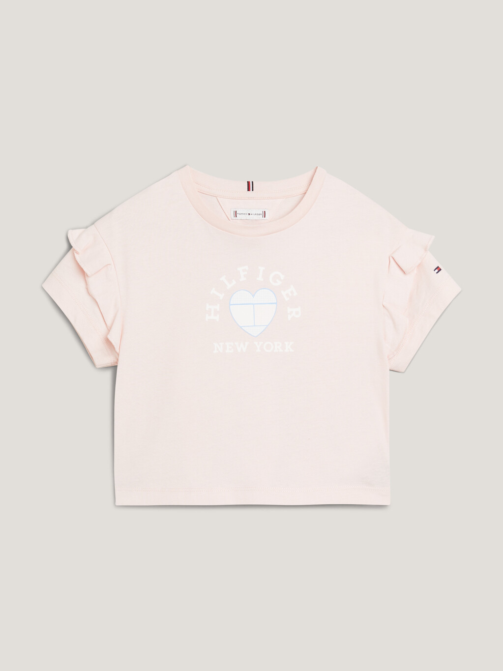 心形旗荷葉袖休閒 T 恤, Whimsy Pink, hi-res