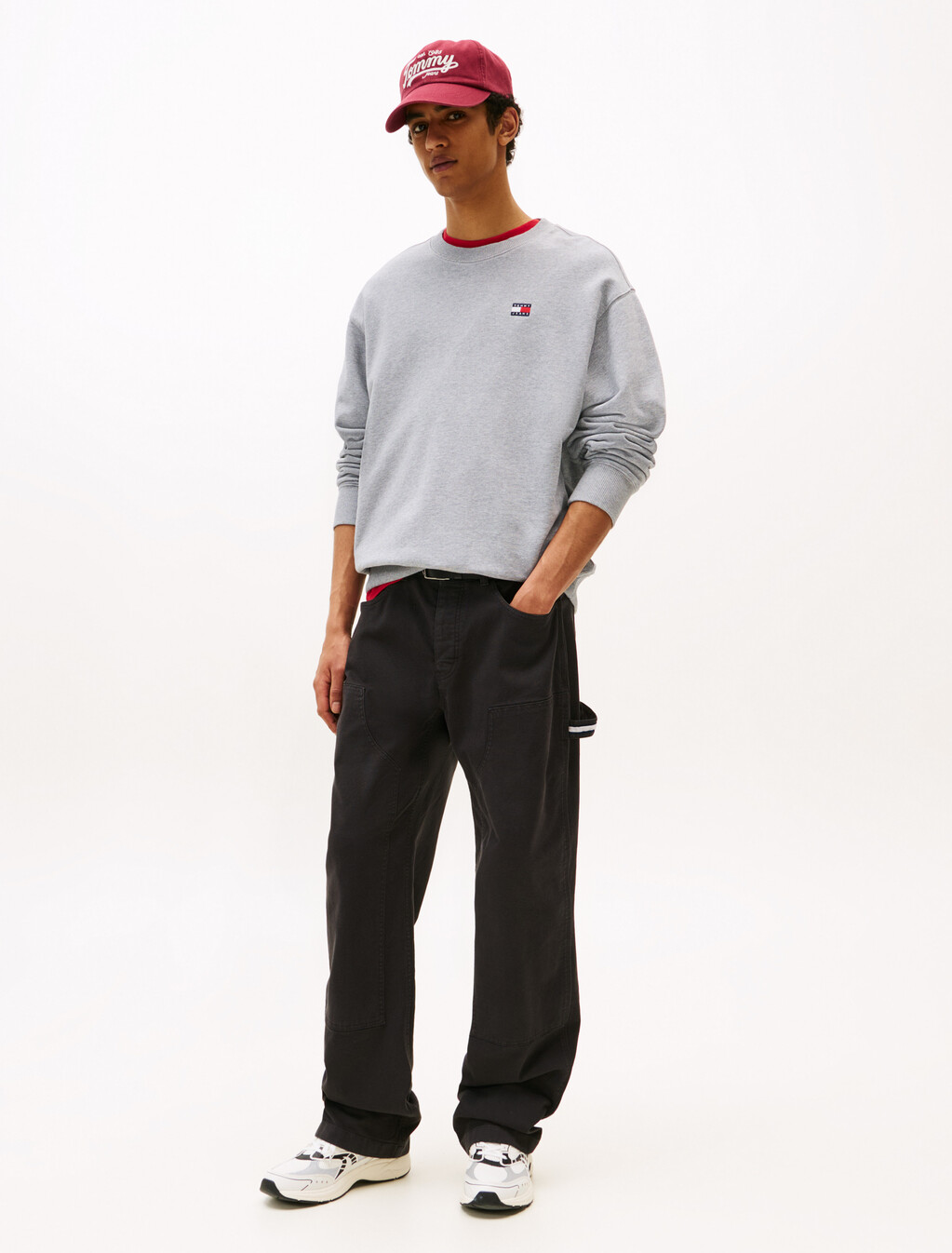 Tommy 旗幟徽章寬鬆衛衣, Grey Htr, hi-res