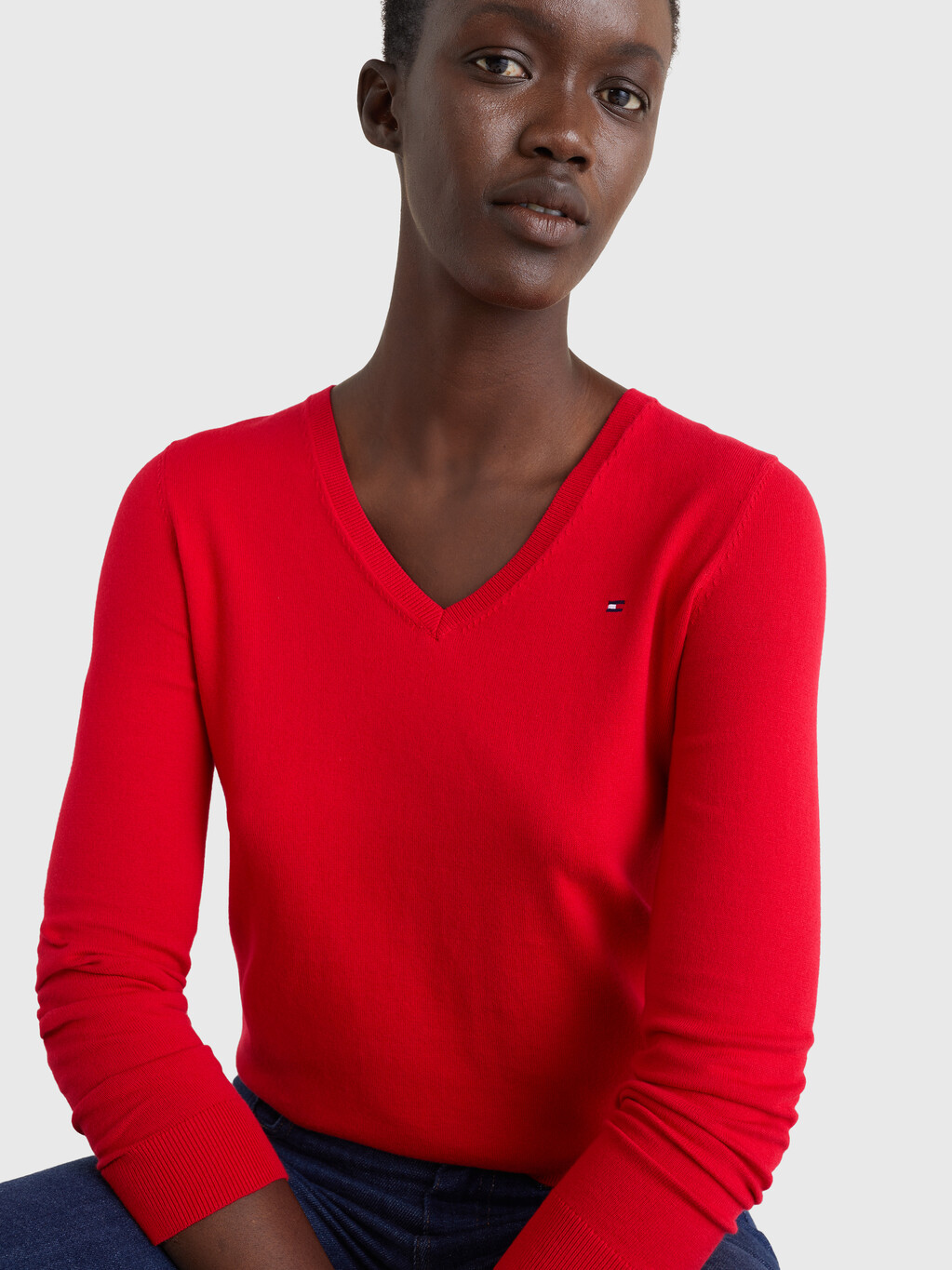 傳統 V 領毛衣, APPLE RED, hi-res