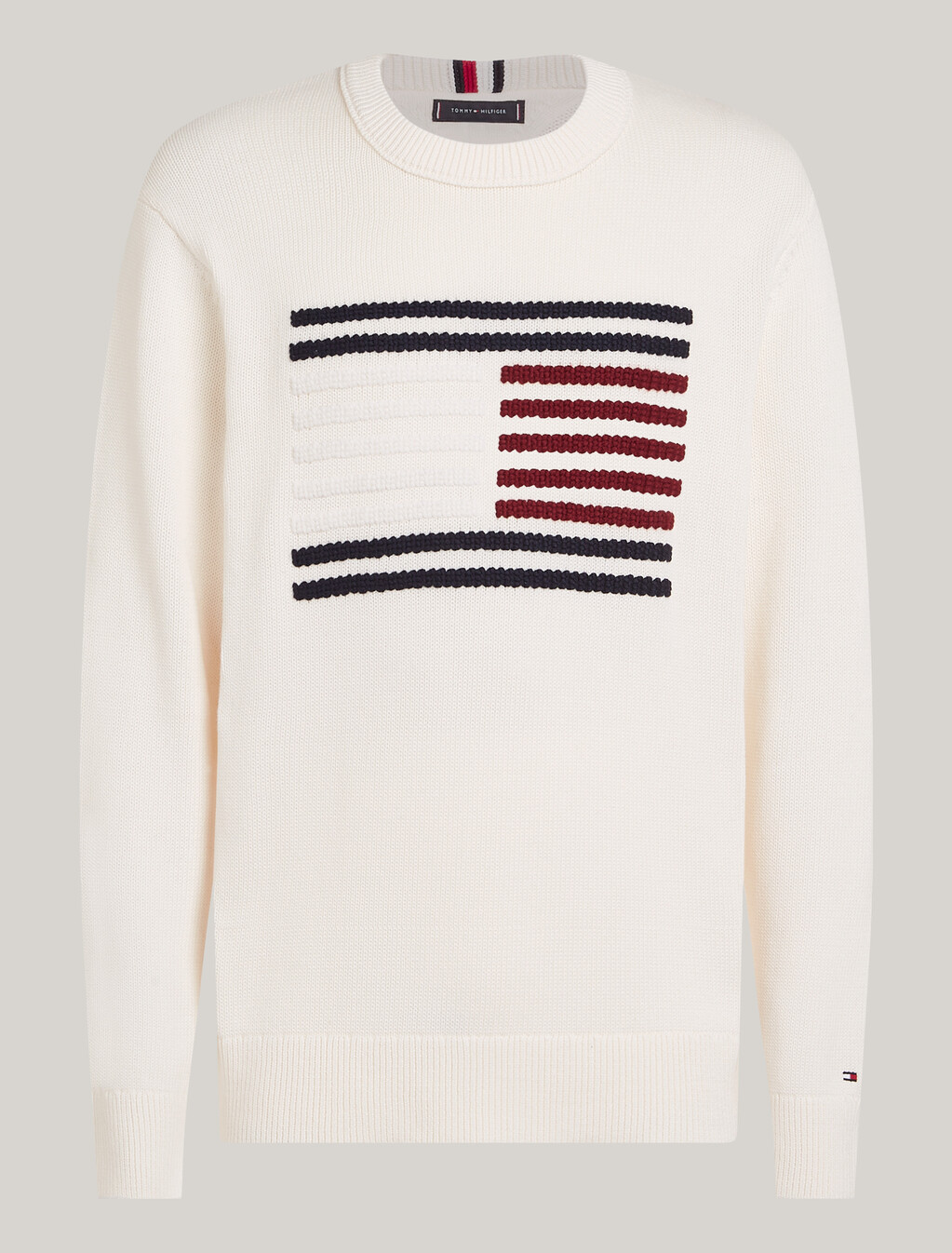 Cable Knit Stripe Flag Relaxed Jumper, Ancient White, hi-res