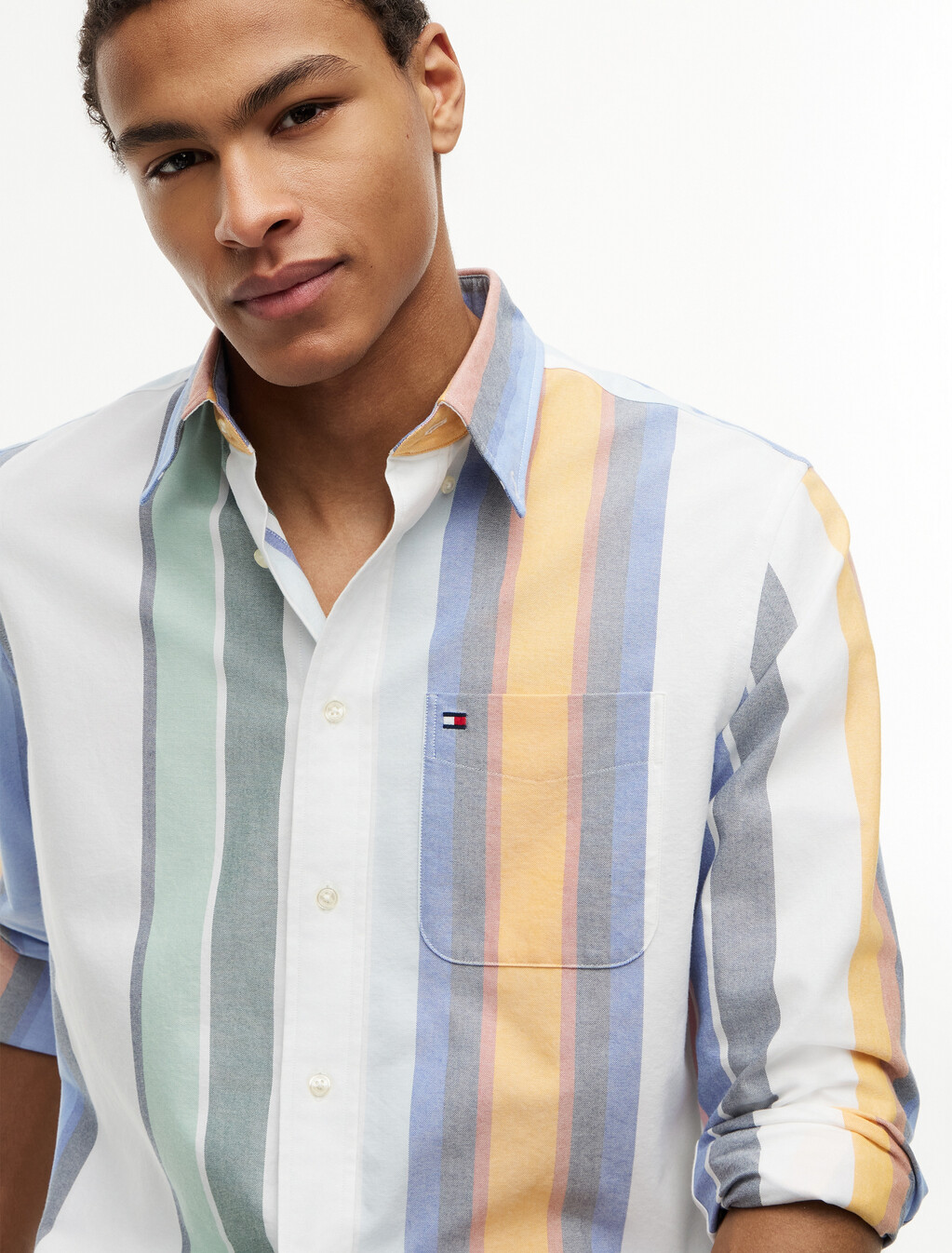 Relaxed Fit Multicolour Stripe Oxford Shirt, White / Stripe, hi-res
