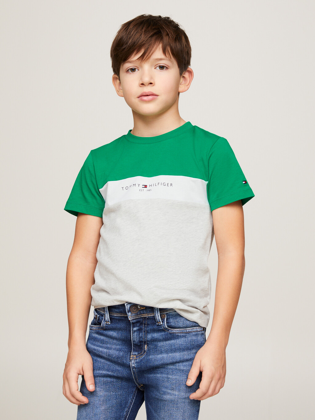 Essential Colour-Blocked Logo T-Shirt, Olympic Green/Light Grey Melange, hi-res