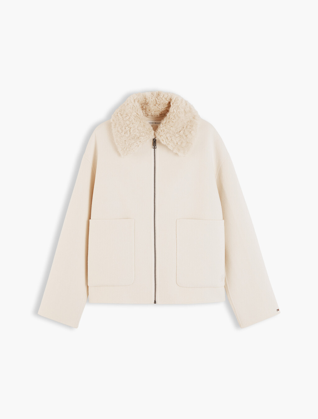 Double-Faced Wool Blend Relaxed Jacket, Cream, hi-res