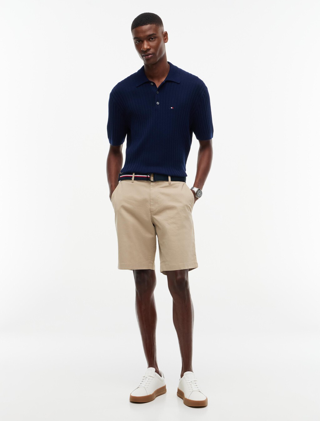 Denton Belted Twill Slim Shorts, Batique Khaki, hi-res