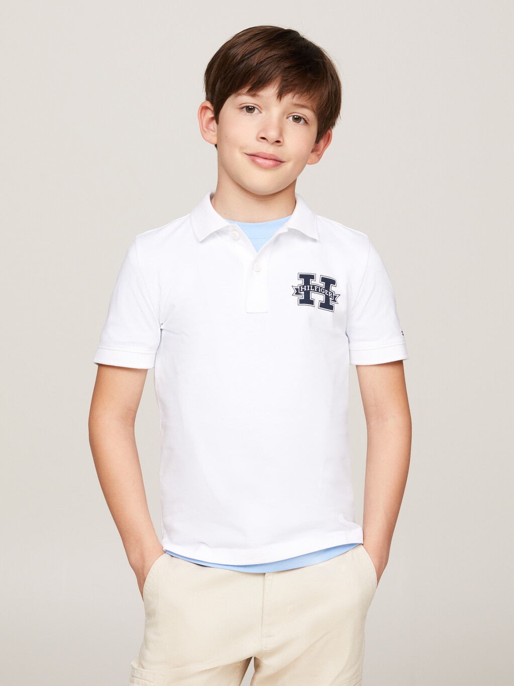 Regular Fit Varsity Letter Polo, White, hi-res