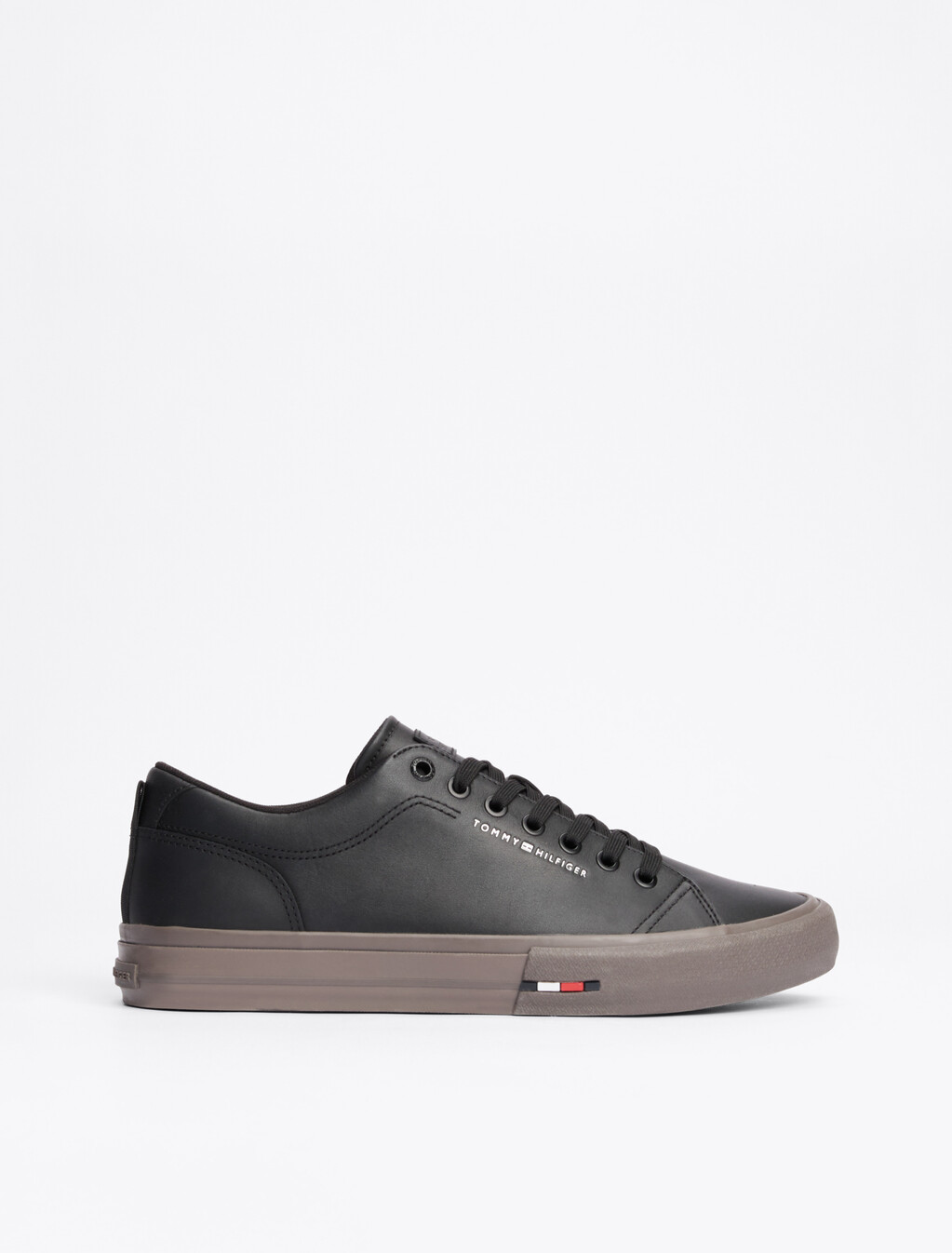 Leather Logo Lace-Up Trainers, Black, hi-res