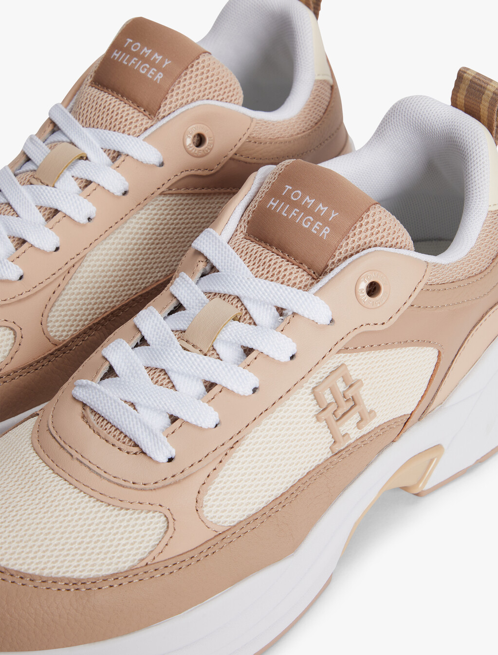 Leather Mixed Texture Chunky Trainers, Claystone, hi-res