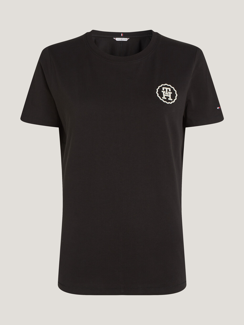 現代同色系Logo刺繡 T 恤, Black, hi-res