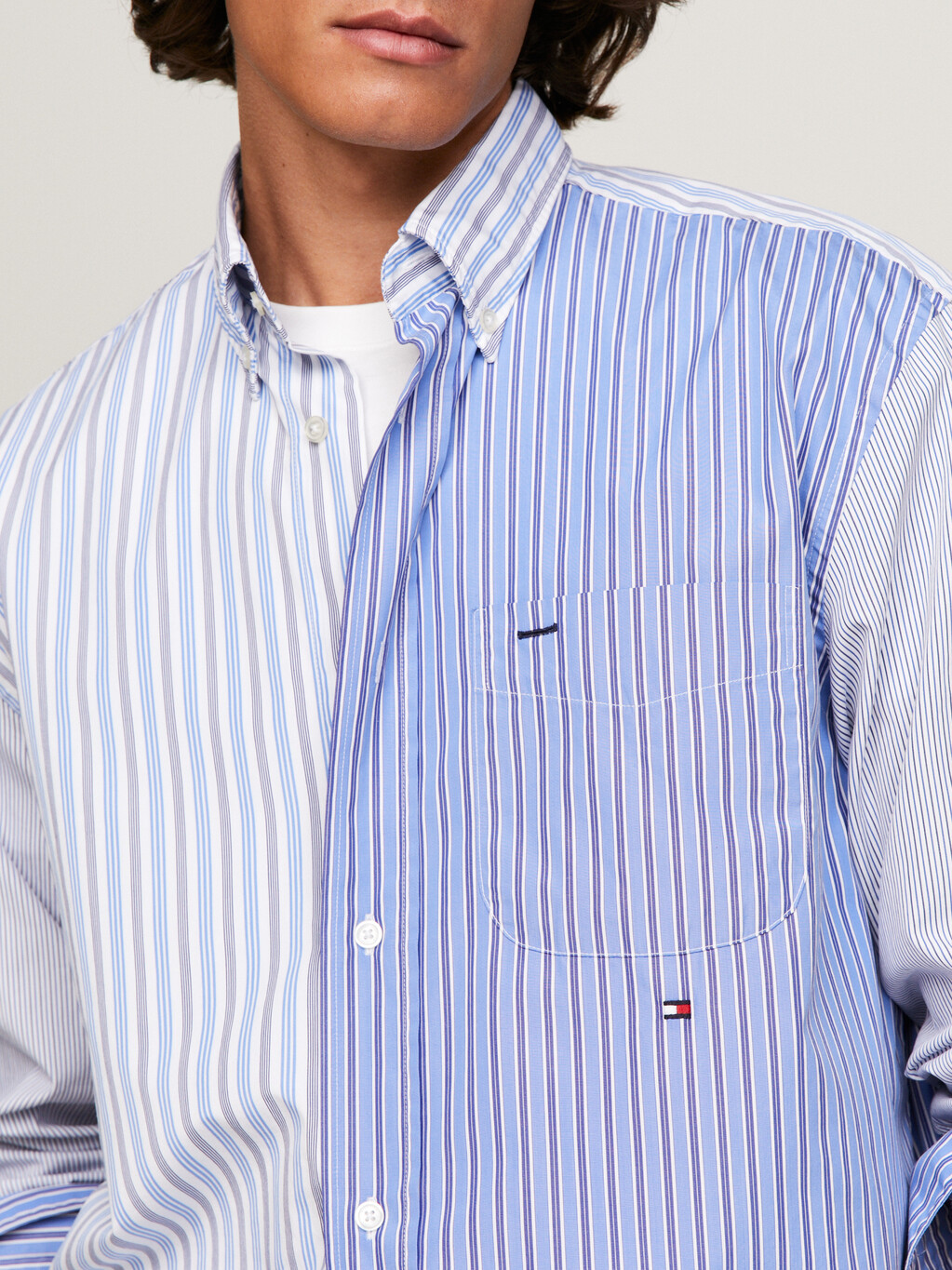 經典拼色條紋常規版型襯衫, Blue / Multi, hi-res