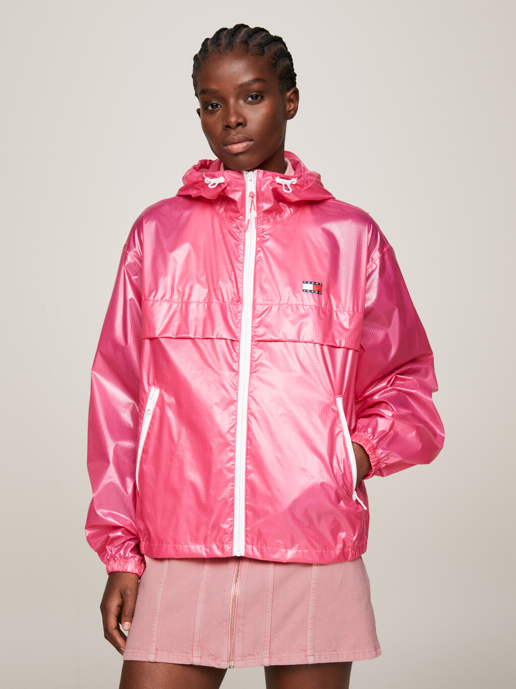 Packable Glossy Chicago Windbreaker, pink