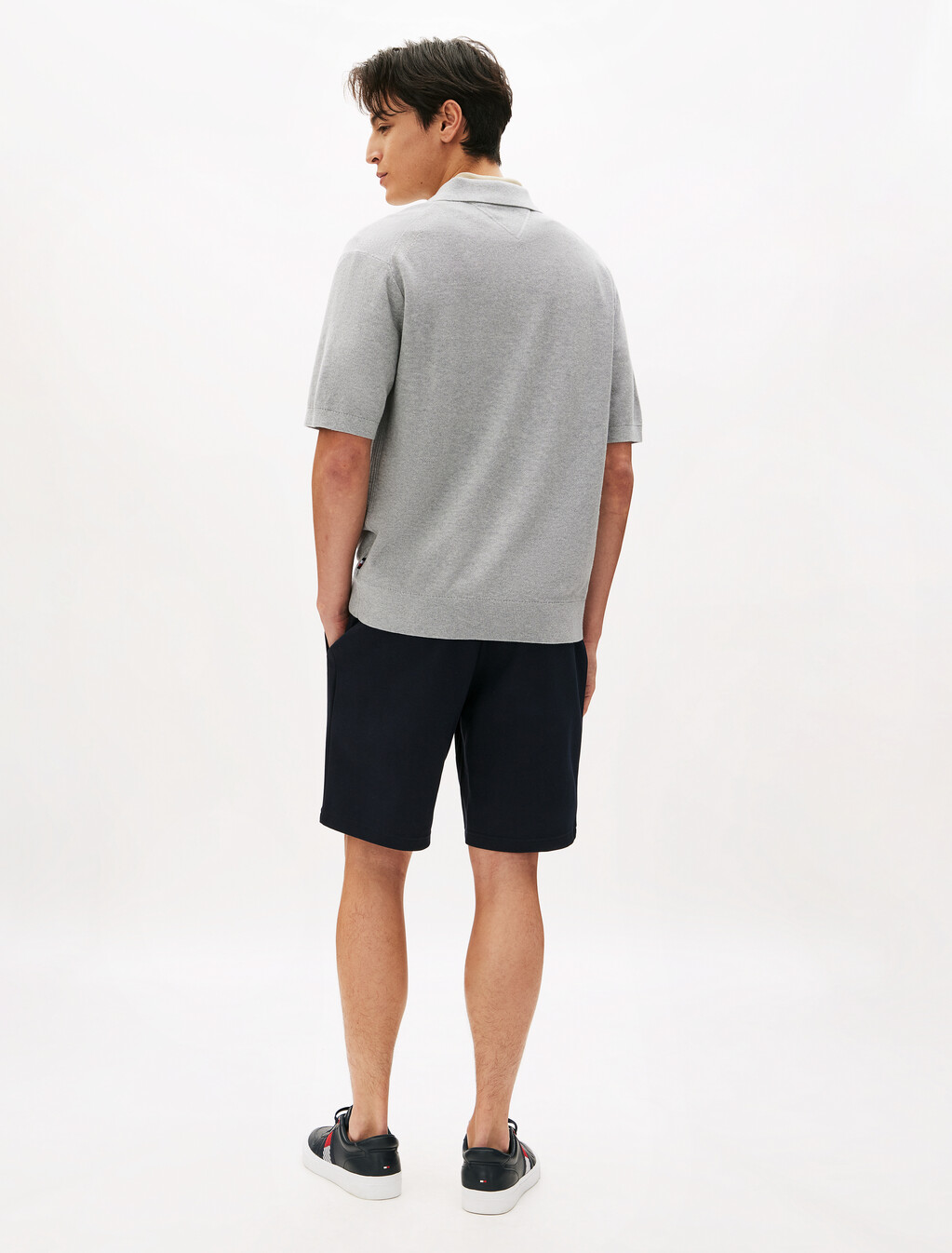 微粒針織紋理短袖 Polo 衫, Light Grey Heather, hi-res