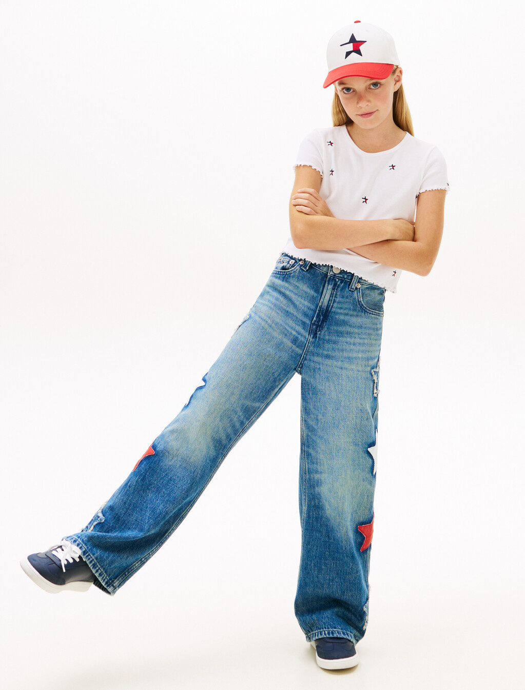 Star Flag Embroidery Extra Slim Top, White, hi-res