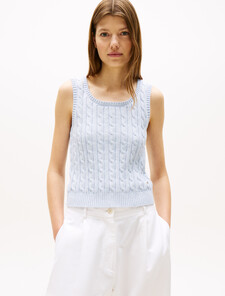 Cable Knit Sleeveless Sweater, B0802, hi-res