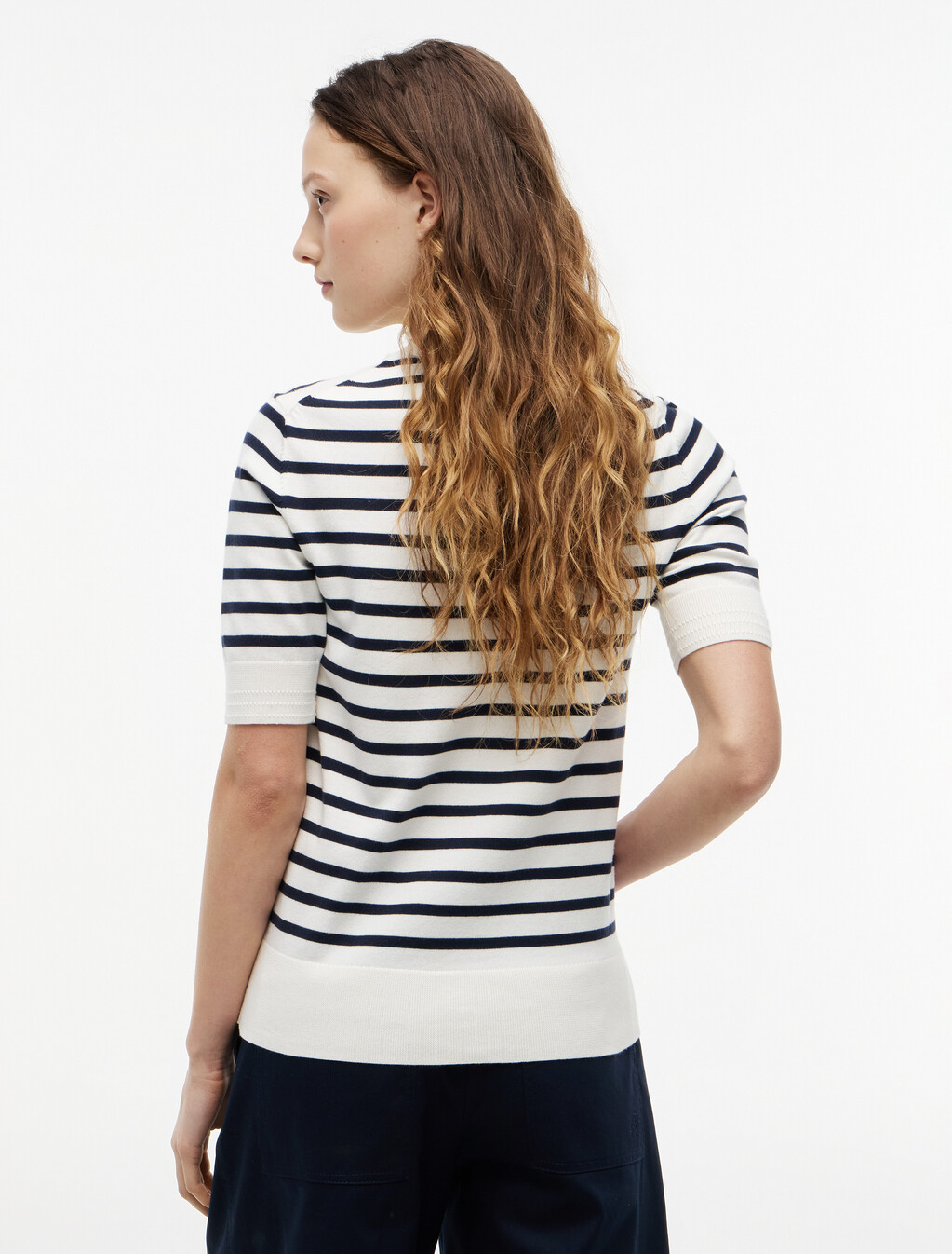 精細針織短袖上衣, Ivory Petal/ Dark N Navy Breton Stp, hi-res